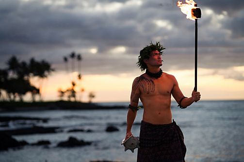 Sunset torch lighting at Fairmont Orchid, Hawaii